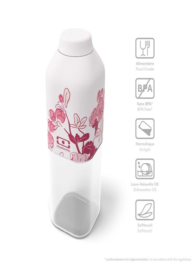 monbento - Clear Reusable Water Bottle MB Positive M graphic Magnolia - 17 floz Compact, Leakproof BPA Free Water Bottle Perfect for Work, Travel, Sport, Picnic - - Pink Flowers - Image 2