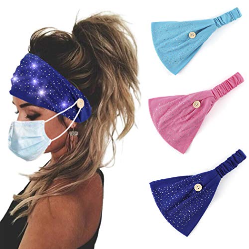 Bohend Boho Button Headband Wide Stretchy Daily Use Knotted Headwear Sport Athletic Yoga Gym Rhinestone Crystal Hair Accessories for Women and Girls(3pcs) (F) - Image 1