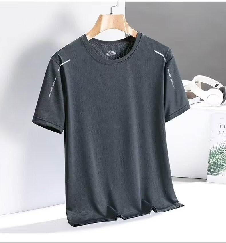 Ice Silk Mesh T-Shirt Men'S Summer Short-Sleeved Men'S Solid Color Loose Plus Size Half-Sleeve Quick-Drying Breathable Sports Short-Sleeved White T-Shirt - Image 1