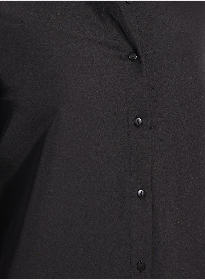 Styli - Solid Woven Longline Shirt with Button Placket - Image 1