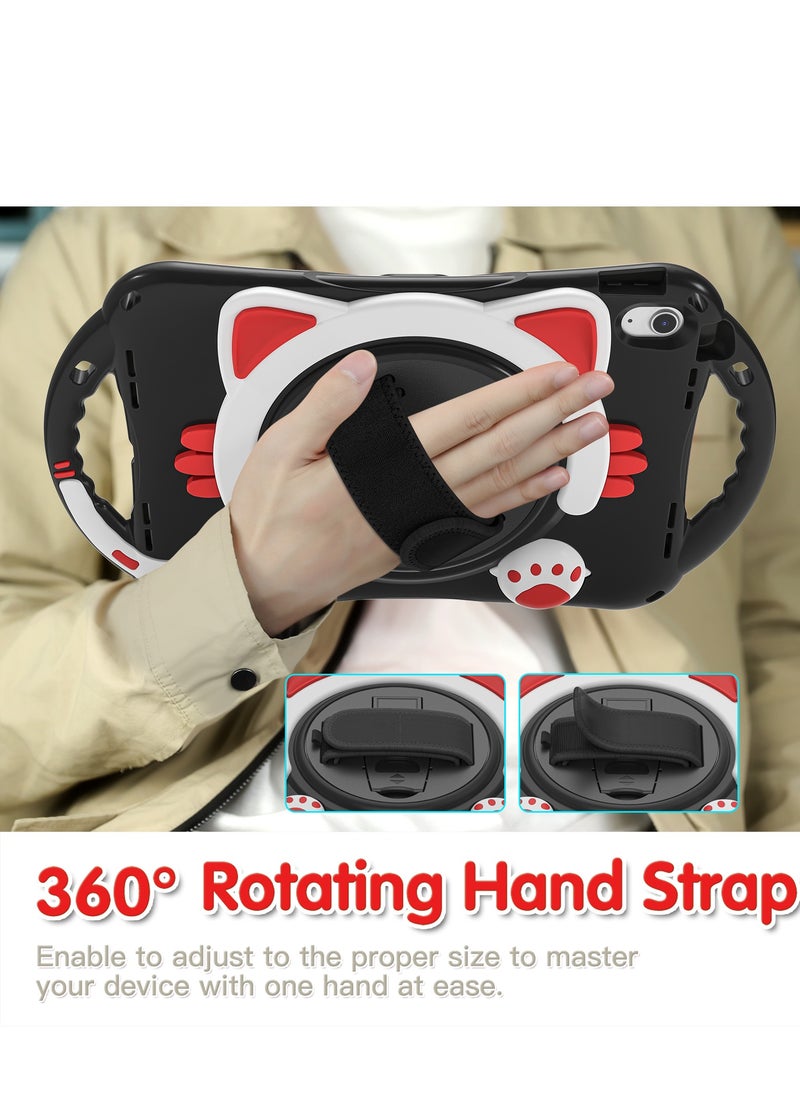 GULFLINK Cute Cat Kids Case with 360 Degree Rotatable Stand/Hand Strap+Shoulder Strap for ipad 10th 10.9 inch 2022（A2757/A2777）Black  - Image 4