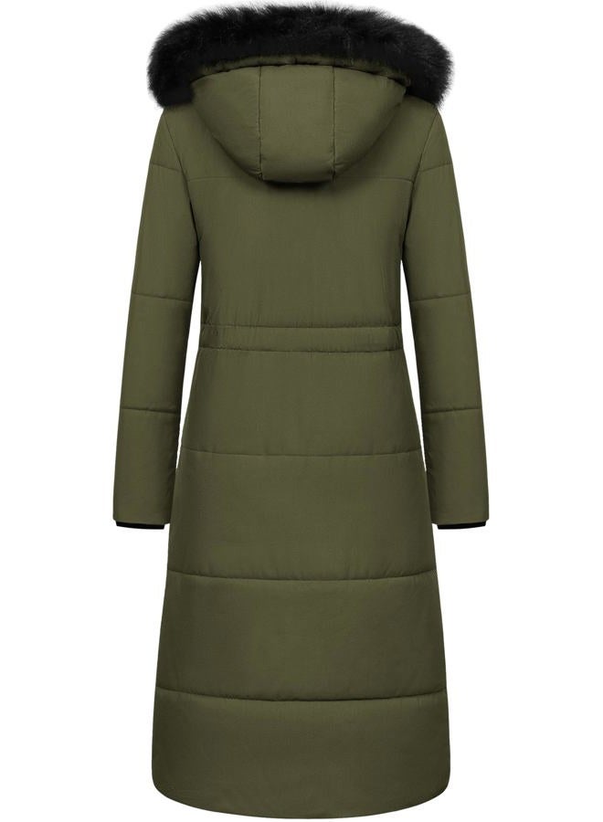 CREATMO US Women's Long Winter Coat Warm Waterproof Puffer Jacket Snow Quilted Bubble Parka with Hood, Army Green, M - Image 2