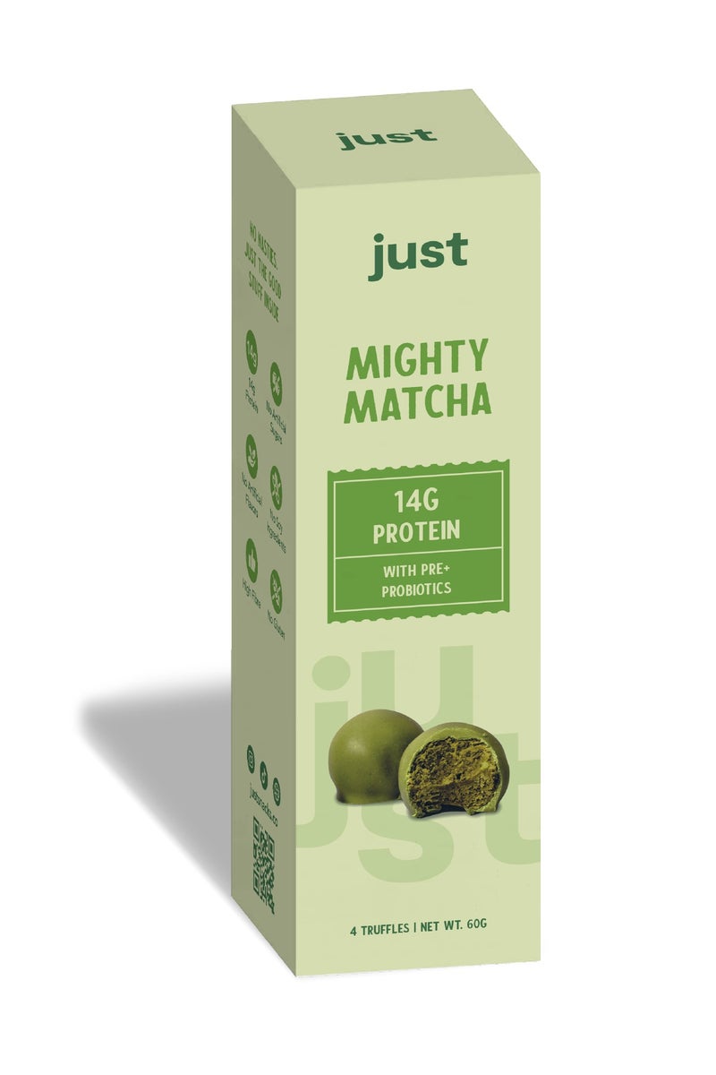 Just Snacks Just Mighty Matcha Protein Truffles – Protein-Packed Snacks – Clean Ingredients, Probiotics & Prebiotics –  1 box x 4 Truffles (60 g) - Image 2