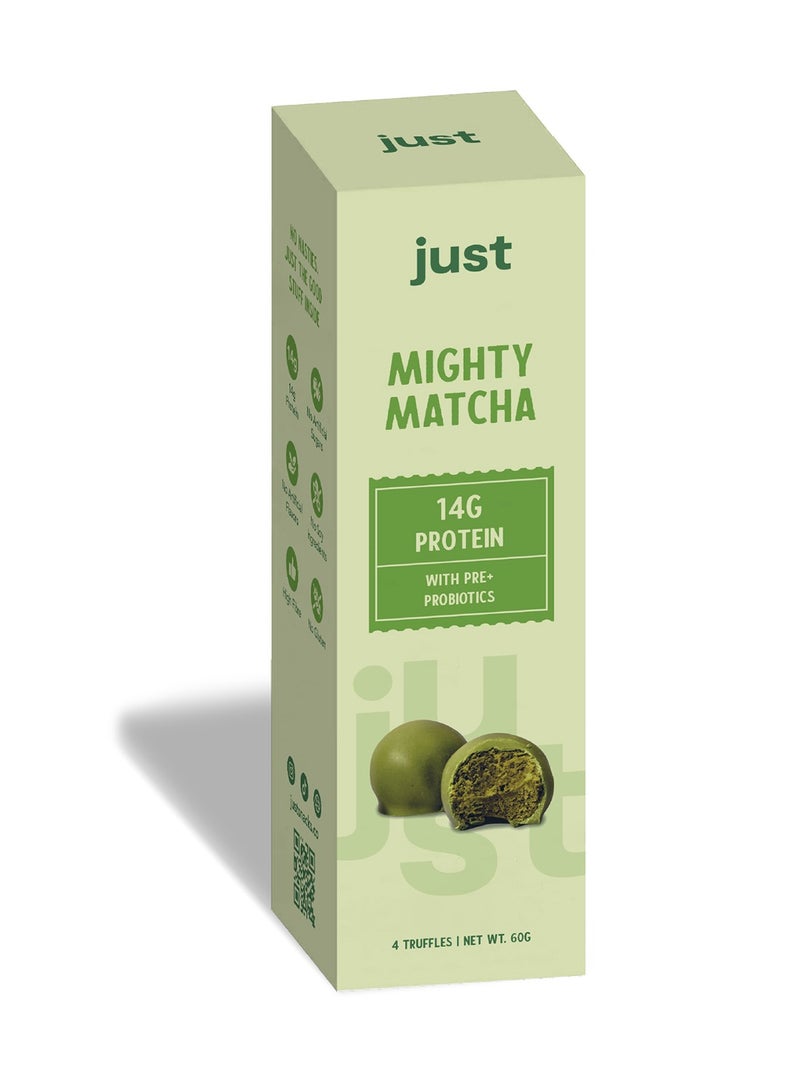 Just Snacks Just Mighty Matcha Protein Truffles – Protein-Packed Snacks – Clean Ingredients, Probiotics & Prebiotics –  1 box x 4 Truffles (60 g) - Image 1