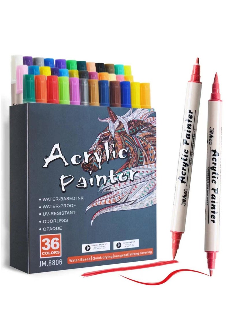 Excefore 36 Colors Acrylic Paint Marker Pens, Waterproof Premium Dual Tip Acrylic Paint Pens, Suitable for Crafts Making, Rock Painting, Ceramic, Wood - Image 1