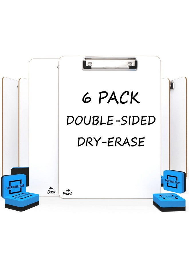 Scribbledo Dry Erase Clipboards Pack Of 6 Durable Double-Sided 9"X12" White Clipboard With 6 Dry Erase Erasers White Board Clipboard With Low Profile Clip For School Classroom And Home Use - Image 1