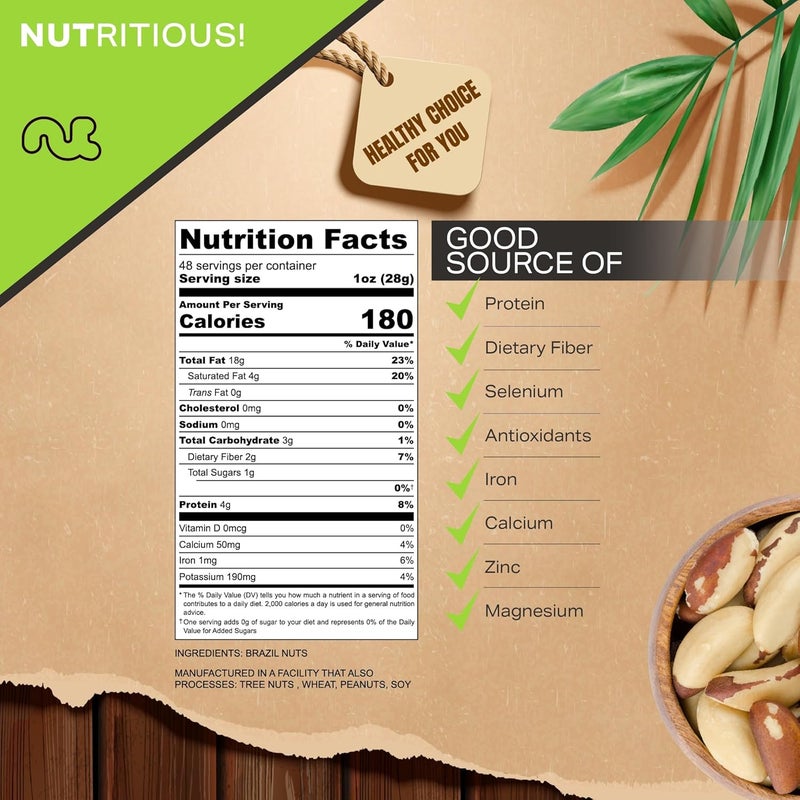 NUT CRAVINGS Raw Brazil Nuts Unsalted No Shell Whole 48oz 3 LB Bulk Nuts Packed Fresh in Resealable Bag Kosher Healthy Snack Food Assortments - Image 2