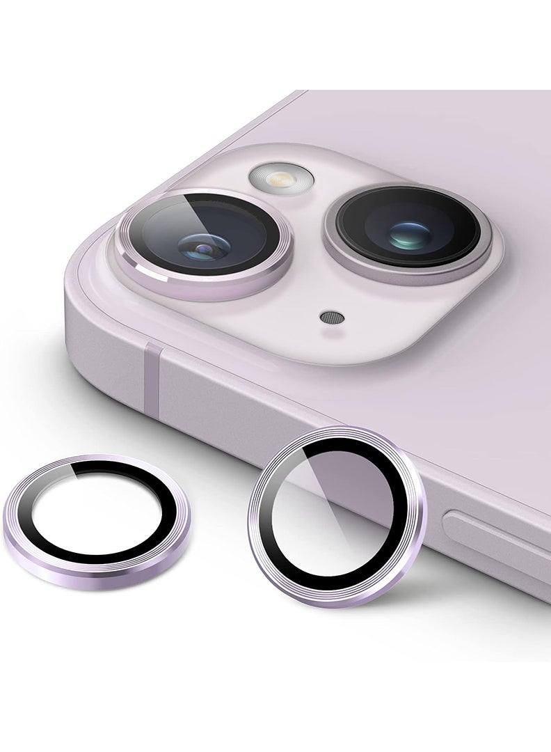 Theodor iPhone 14/ 14 Plus 2 Pcs Camera Lens Protector With 9H Tempered HD Glass Camera Cover Anti Scratch Aluminum Alloy Camera Ring, Purple - Image 1