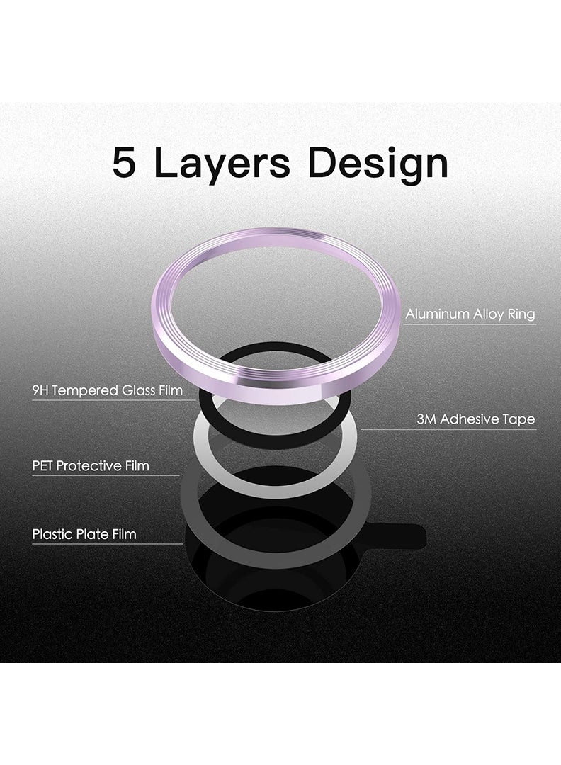 Theodor iPhone 14/ 14 Plus 2 Pcs Camera Lens Protector With 9H Tempered HD Glass Camera Cover Anti Scratch Aluminum Alloy Camera Ring, Purple - Image 3