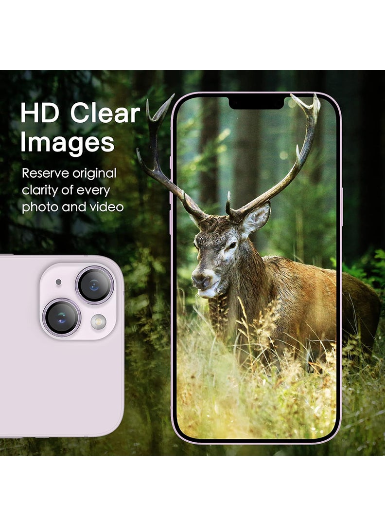 Theodor iPhone 14/ 14 Plus 2 Pcs Camera Lens Protector With 9H Tempered HD Glass Camera Cover Anti Scratch Aluminum Alloy Camera Ring, Purple - Image 4
