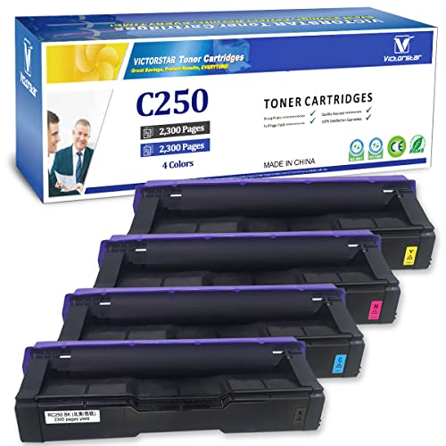 VICTORSTAR 4 Color Compatible Toner Cartridges SP C250 C260 C261 High Capacity 2300 Pages for Black Cyan Magenta Yellow for RICOH Aficio SP C250DN C250SF C260DNW C260SFNW C261SFN C261SFNw C261DNw Laser Printers - Image 1