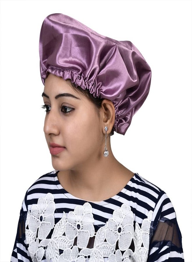 NNR Satin Silk Premium Hair Bonnet Double Layered and Color Sleeping Cap for Women and Girls - Pack of 1, Metallic Purple/Nude Brown - Image 4