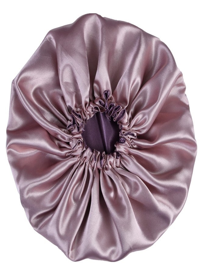 NNR Satin Silk Premium Hair Bonnet Double Layered and Color Sleeping Cap for Women and Girls - Pack of 1, Metallic Purple/Nude Brown - Image 3