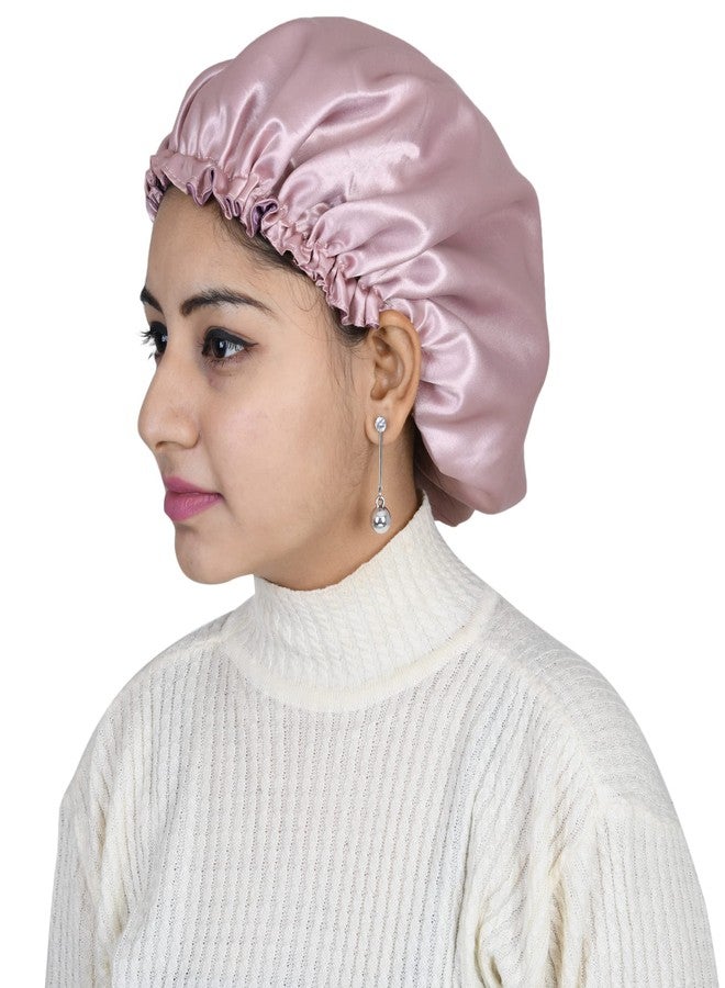 NNR Satin Silk Premium Hair Bonnet Double Layered and Color Sleeping Cap for Women and Girls - Pack of 1, Metallic Purple/Nude Brown - Image 5