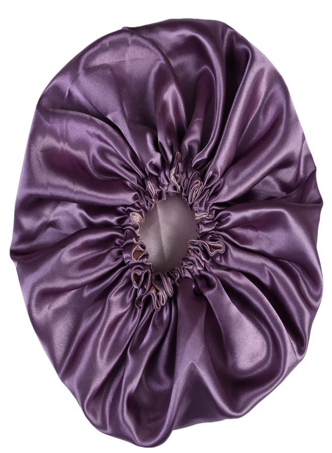 NNR Satin Silk Premium Hair Bonnet Double Layered and Color Sleeping Cap for Women and Girls - Pack of 1, Metallic Purple/Nude Brown - Image 2