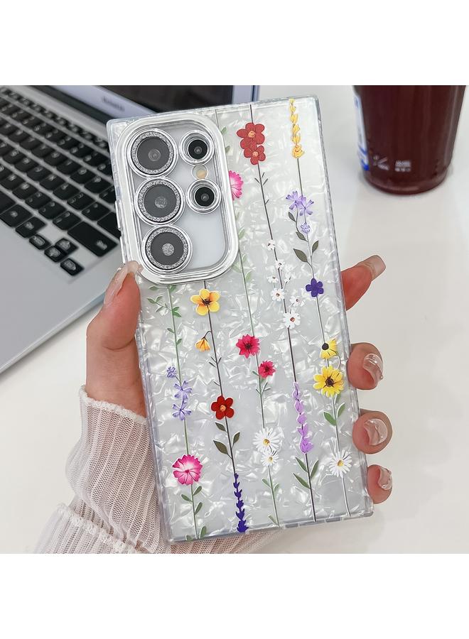 S-TOP Case For Samsung Galaxy S25 Ultra 5G Electroplating Flower Texture TPU Phone Case