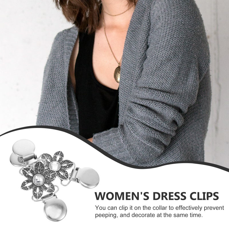 2PC Sweater Clips White Crystal Inlaid Tie Sweater Clips Bundle Clips Buckle Cardigan Clips Sweater Collar Clips ( ) - Image 4