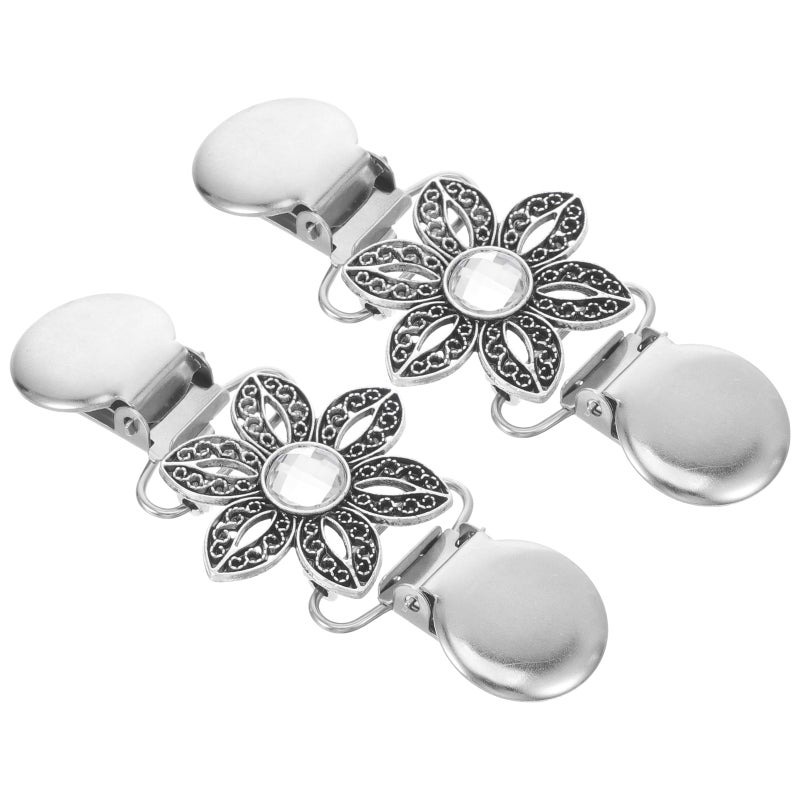 2PC Sweater Clips White Crystal Inlaid Tie Sweater Clips Bundle Clips Buckle Cardigan Clips Sweater Collar Clips ( ) - Image 1