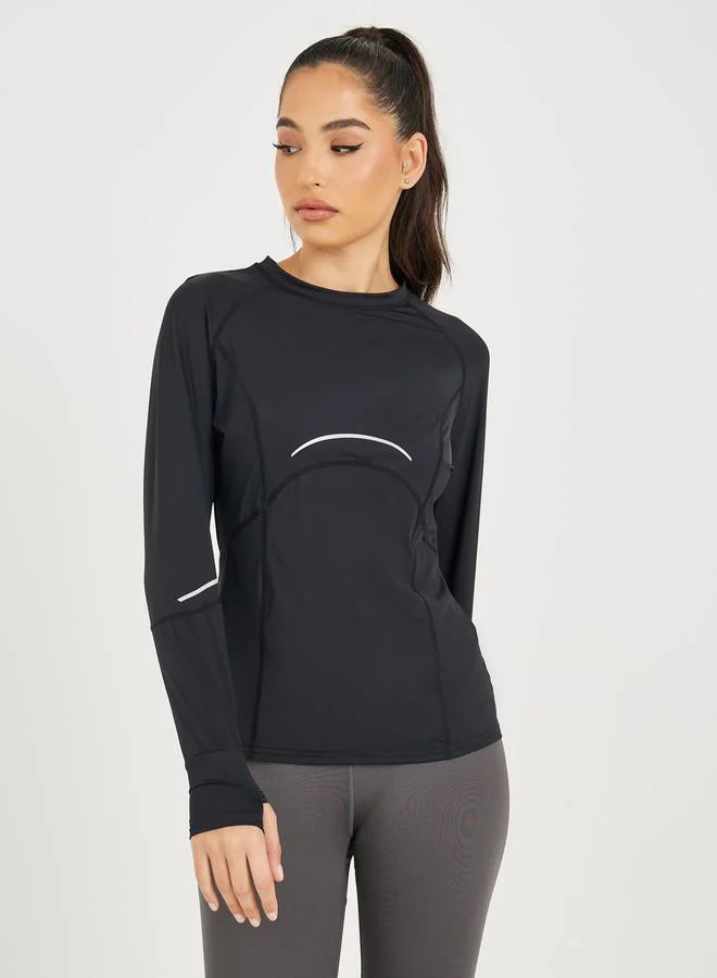 Styli Multi Panel Reflective Stripe with Thumbhole Detail Top