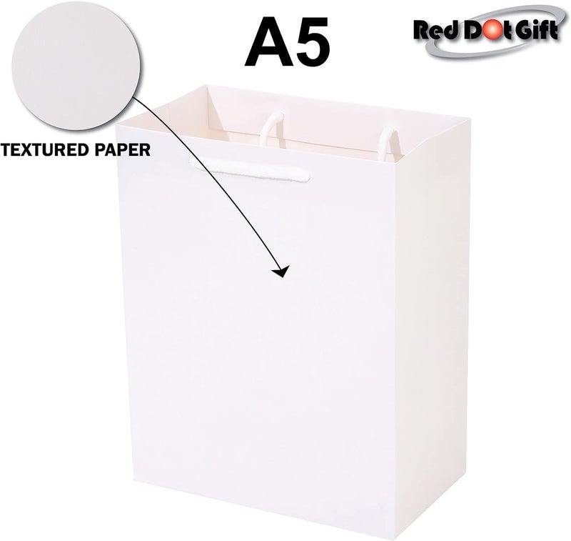 Red Dot Gift عبوة من 10 أكياس ورقية منقوشة، أكياس هدايا، أكياس تسوق، أكياس هدايا للحفلات لعيد الميلاد، عيد الأم، حفلات استقبال المواليد، حفلات الزفاف (A5 H24.9 * 19.5 * 11cm، أبيض) - Image 3