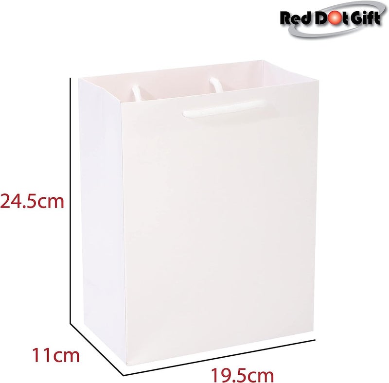 Red Dot Gift عبوة من 10 أكياس ورقية منقوشة، أكياس هدايا، أكياس تسوق، أكياس هدايا للحفلات لعيد الميلاد، عيد الأم، حفلات استقبال المواليد، حفلات الزفاف (A5 H24.9 * 19.5 * 11cm، أبيض) - Image 2