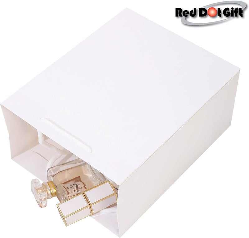 Red Dot Gift عبوة من 10 أكياس ورقية منقوشة، أكياس هدايا، أكياس تسوق، أكياس هدايا للحفلات لعيد الميلاد، عيد الأم، حفلات استقبال المواليد، حفلات الزفاف (A5 H24.9 * 19.5 * 11cm، أبيض) - Image 5