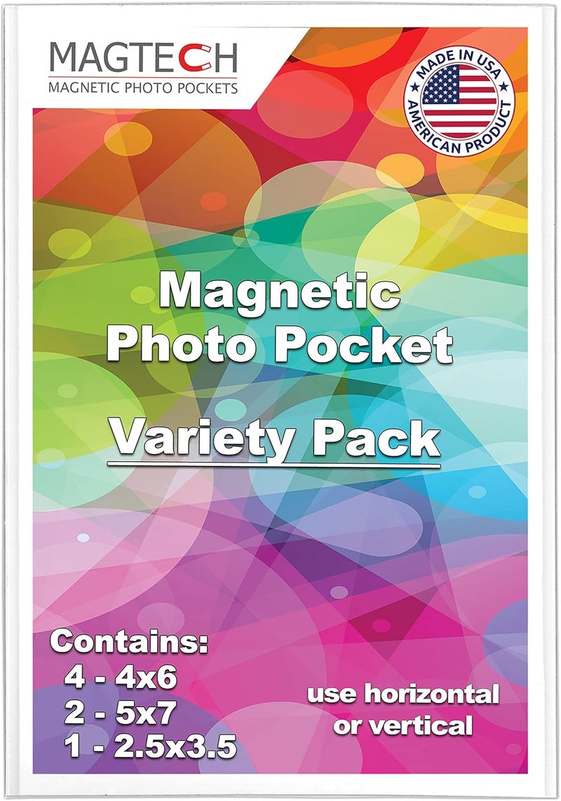 Magtech Magnetic Photo Pocket Picture Frame, Variety Pack, 6 Pack + FREE Wallet Size, 4x6, 5x7, 2.5x2.5, White, Made in the USA (57461) - Image 1
