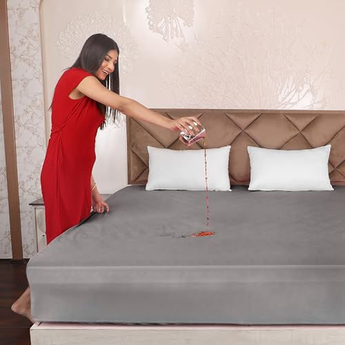 AVI Terry Cotton Ultra Soft Waterproof Bed Mattress Protector King Size 78x72 inch | Breathable Washable Elastic Fitted Mattresses Cover for King Size Bed (6.5x6 feet, Grey - Fit On 2-10 Inch) - Image 1