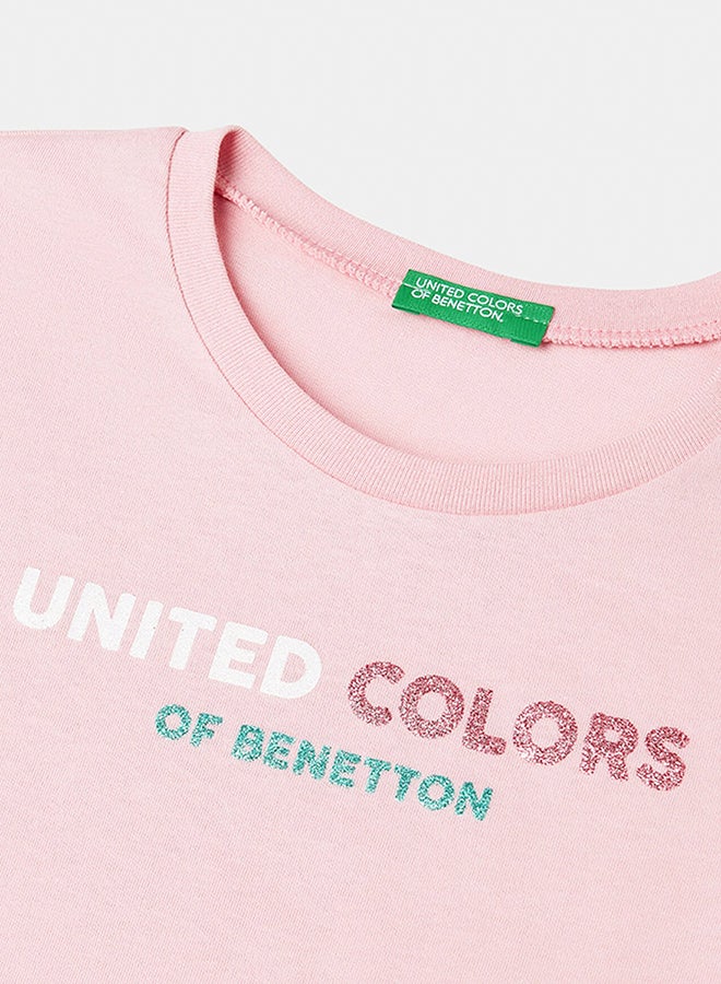 بينيتون تي شيرت بنات مع شعار لامع من القطن - Image 3