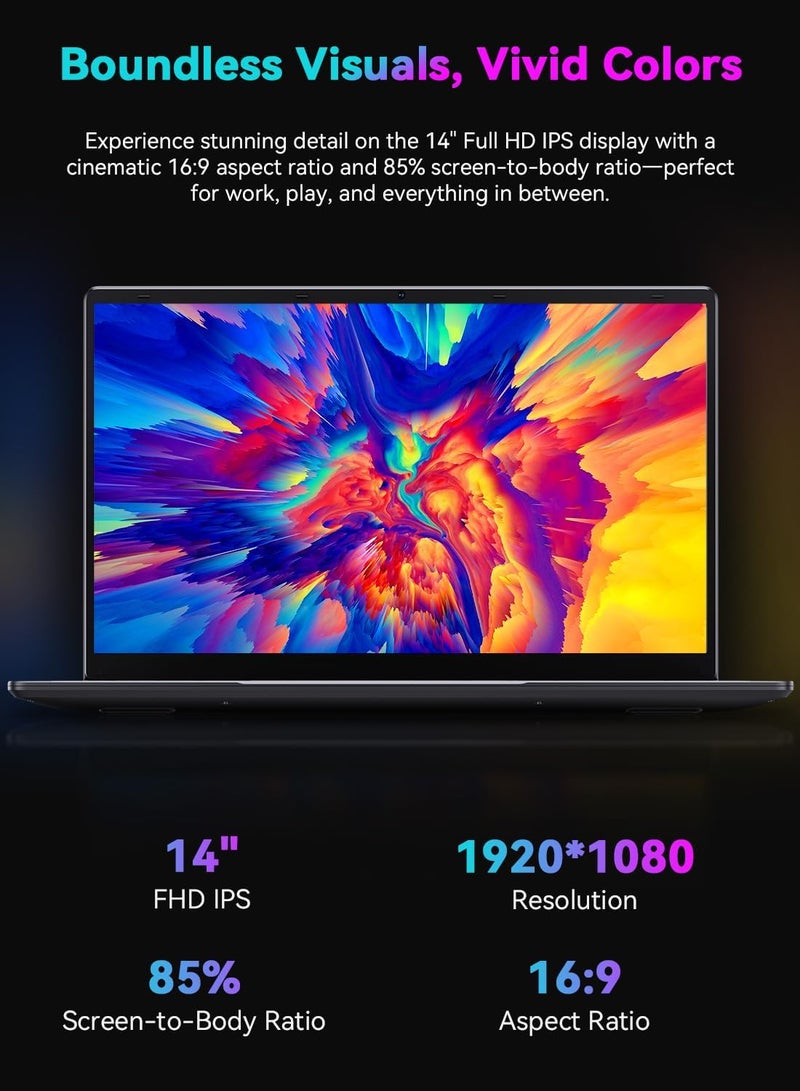 14.1 inch Laptop Computer,CoreBook i3 Dual-Core Processor(Up to 3.9GHz), Office 2024 Traditional Laptop 8GB RAM 256GB SSD, FHD 1920 * 1080,Win 11 Home,laptops for Gaming,WiFi 5,BT 4.2 ，HDMI，Webc - Image 5