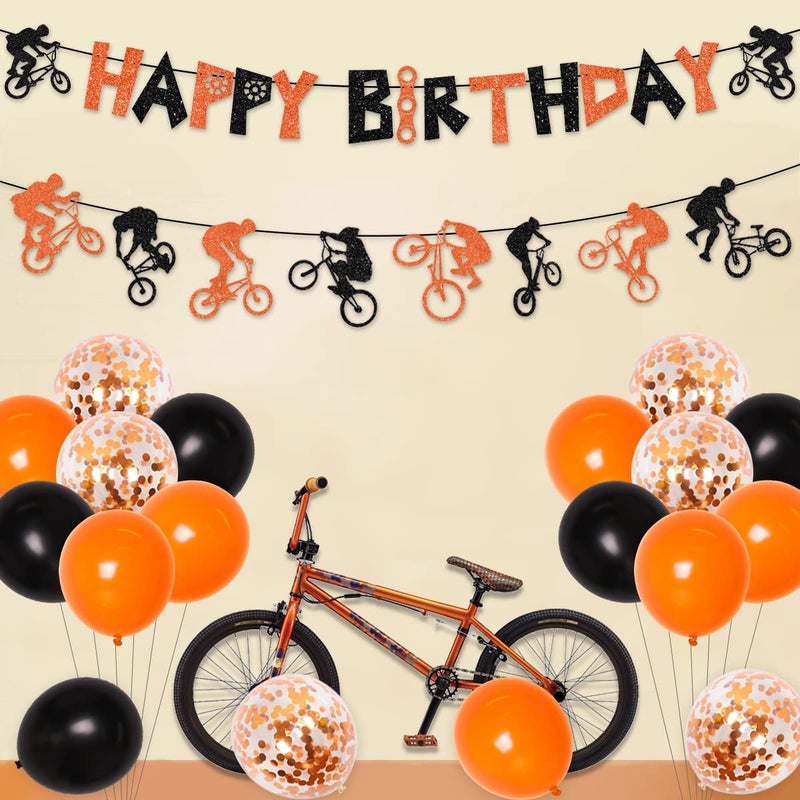 Funmemoir Bike Birthday Party Decorations Orange and Black Bicycle Motocross Party Decorations - BMX Happy Birthday Banner Bike Cake Topper Garland Balloons, Extreme Sports Party Supplies for Boys - Image 4