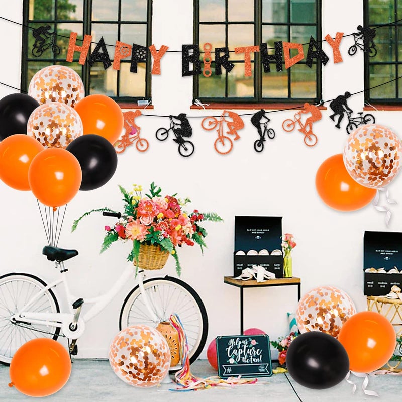 Funmemoir Bike Birthday Party Decorations Orange and Black Bicycle Motocross Party Decorations - BMX Happy Birthday Banner Bike Cake Topper Garland Balloons, Extreme Sports Party Supplies for Boys - Image 5
