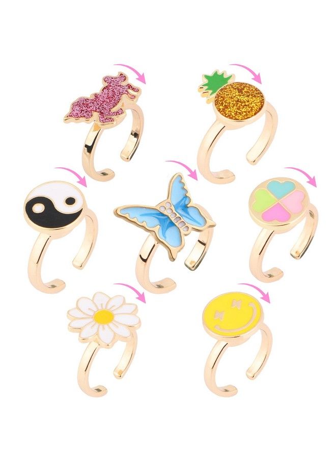 MJartoria 7Pcs Fidget Rings For Anxiety Butterfly Flower Unicorn Pineapple Stainless Steel Spinner Ring Set For Teen Girls Mood Rings Stress Relieving Wide Rings Set  - Image 2