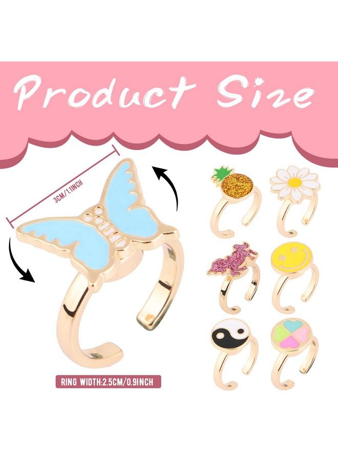MJartoria 7Pcs Fidget Rings For Anxiety Butterfly Flower Unicorn Pineapple Stainless Steel Spinner Ring Set For Teen Girls Mood Rings Stress Relieving Wide Rings Set  - Image 5