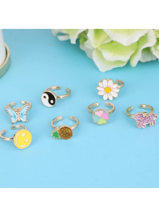 MJartoria 7Pcs Fidget Rings For Anxiety Butterfly Flower Unicorn Pineapple Stainless Steel Spinner Ring Set For Teen Girls Mood Rings Stress Relieving Wide Rings Set  - Image 4