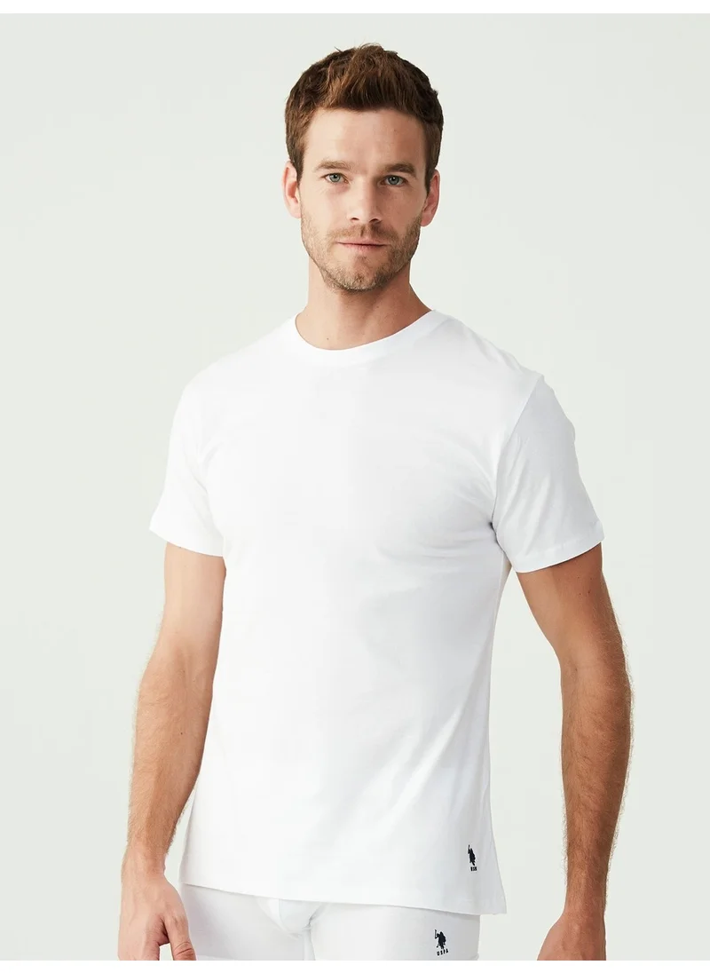 يو اس بولو اسن BASE. Polo Assn. Men's White 2 Pack Round Collar Undershirt 80197