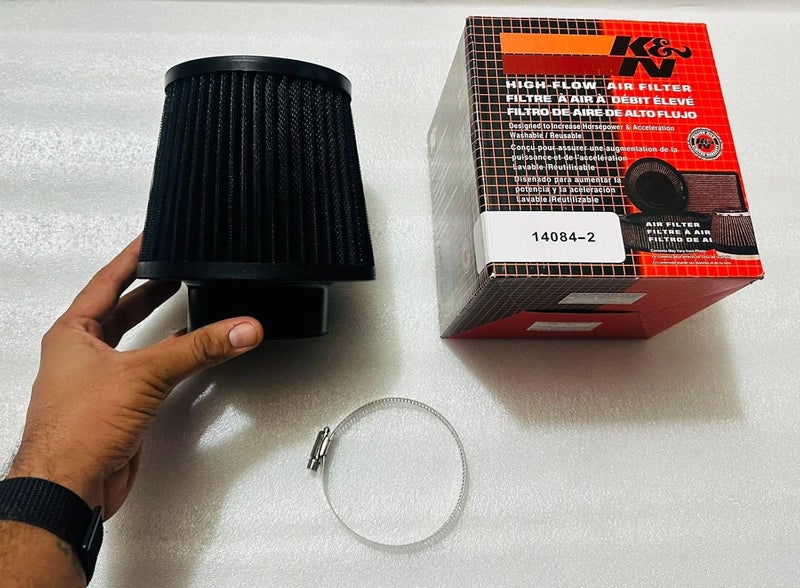 AUTO MT فلتر هواء السيارة K N الفضي + أنبوب سحب هواء بارد 3 إنش عالمي للأداء - Image 3