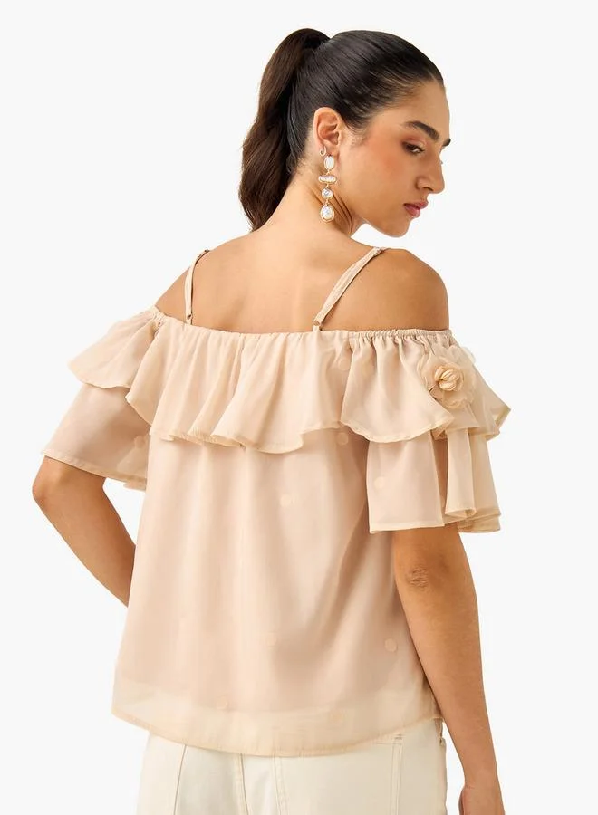 2Xtremz 2Xtremz Floral Accent Off Shoulder Top with Ruffles