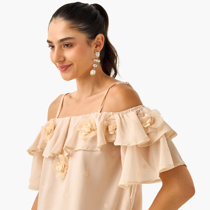 2Xtremz 2Xtremz Floral Accent Off Shoulder Top with Ruffles