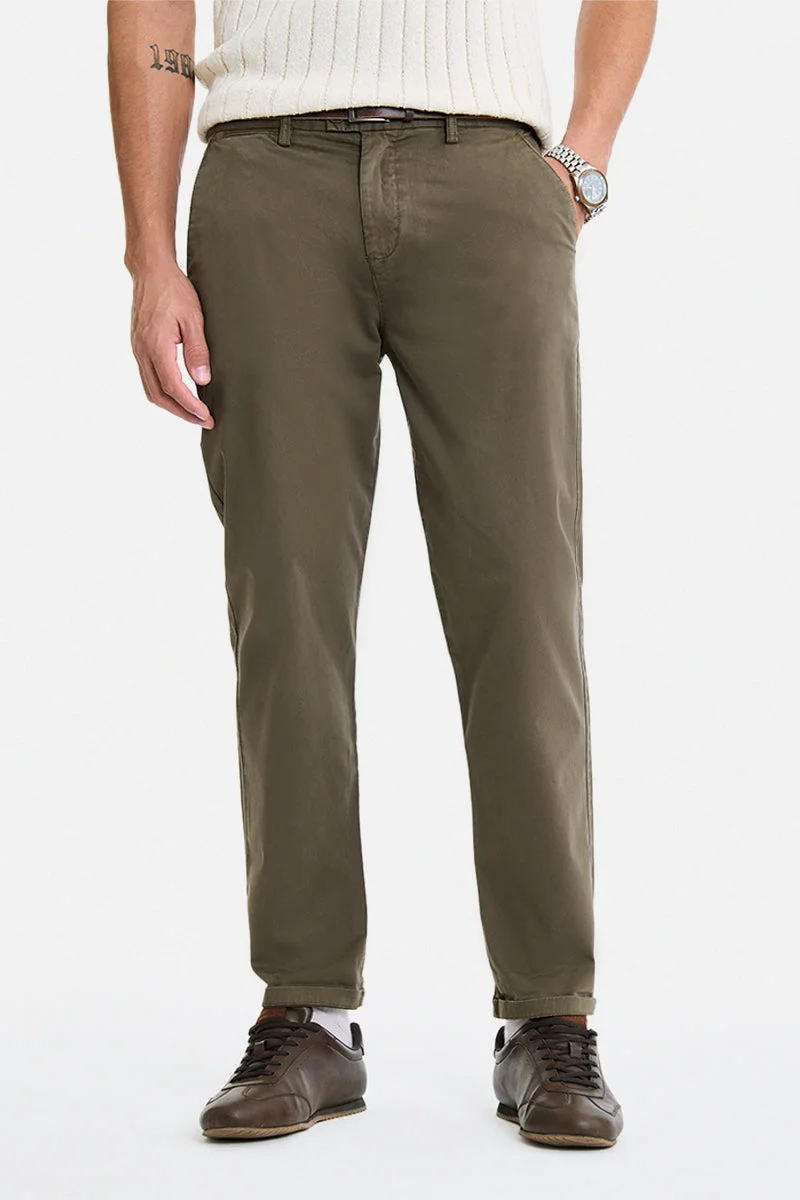 سنيتش Olive Solid Regular Fit Casual Chinos