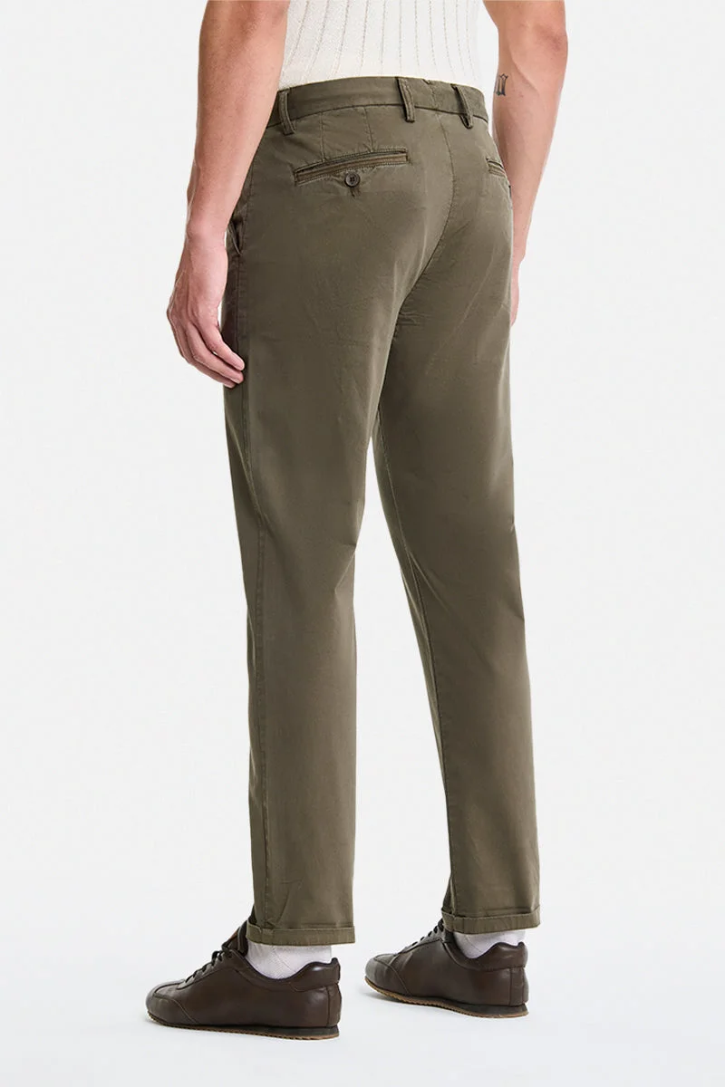 SNITCH Olive Olive Solid Regular Fit Casual Chinos for Men | Best Price UAE