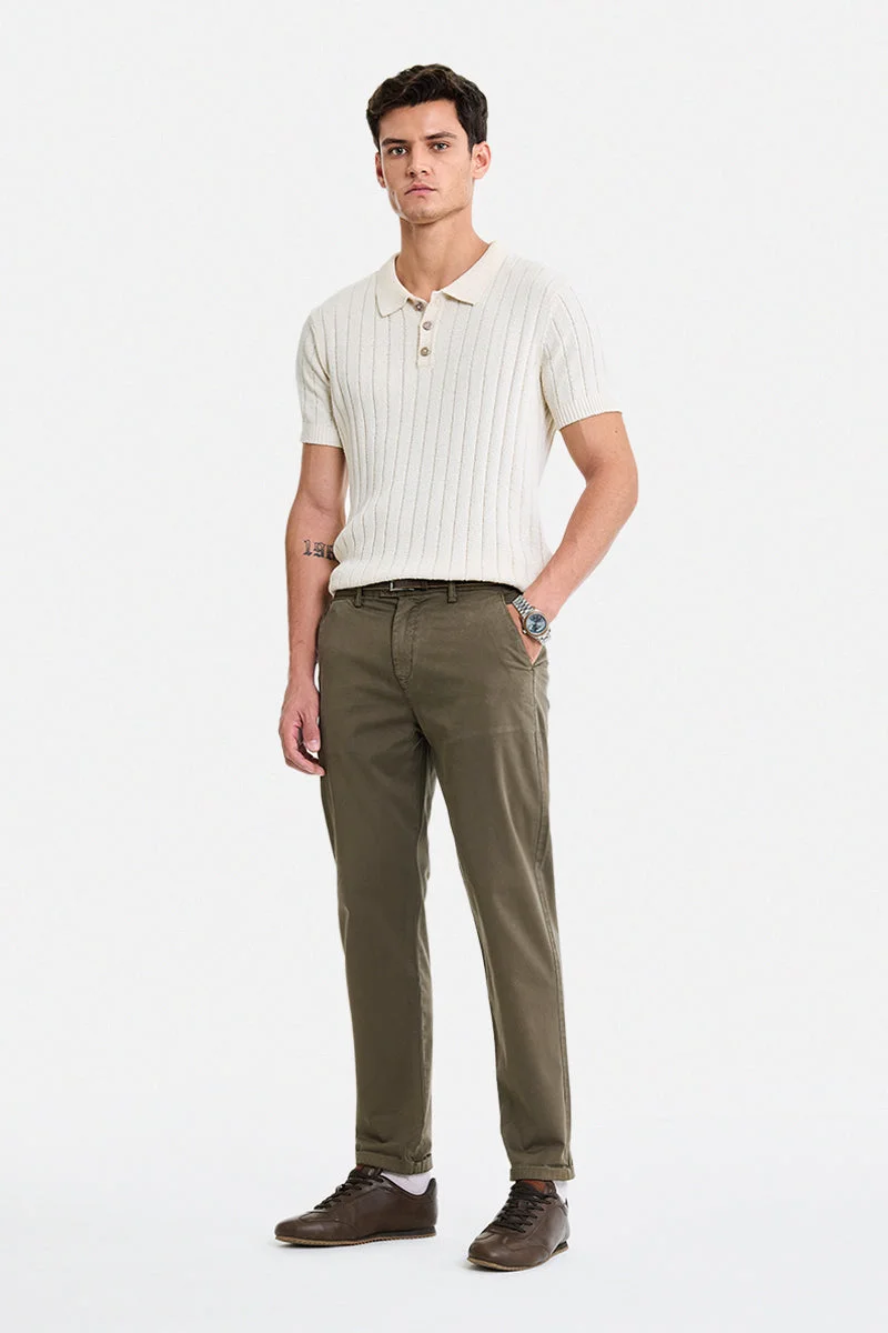 سنيتش Olive Solid Regular Fit Casual Chinos