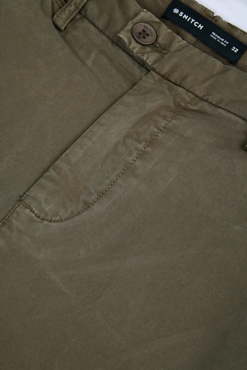 SNITCH Olive Olive Solid Regular Fit Casual Chinos for Men | Best Price UAE