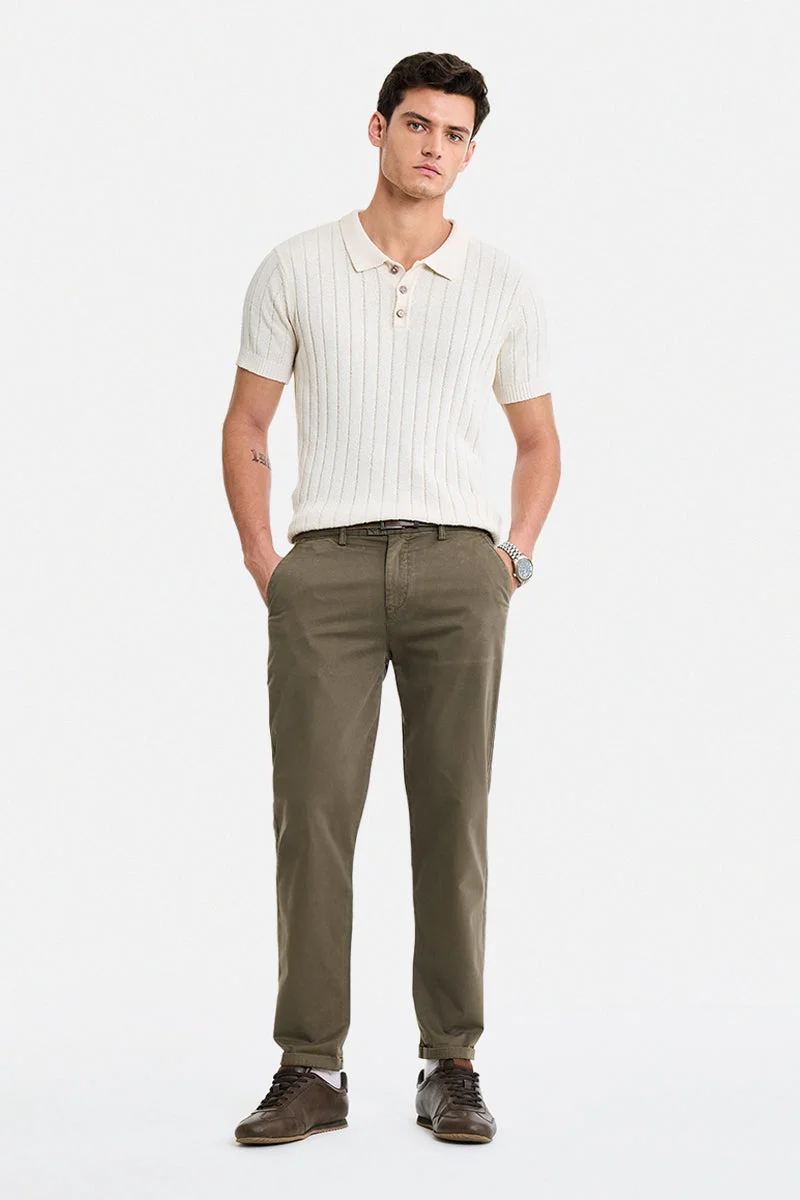 SNITCH Olive Olive Solid Regular Fit Casual Chinos for Men | Best Price UAE