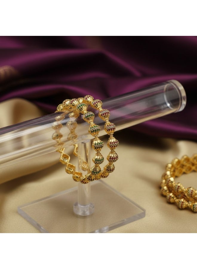 Pretty Precious American Diamond Bangles for Women & Girls | Gold & Rhodium Plated Designer Bangles | Elegant Party, Wedding & Festive Wear-Size (2.6)-Ruby Green - Image 2