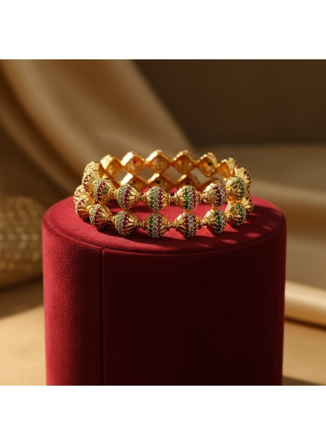 Pretty Precious American Diamond Bangles for Women & Girls | Gold & Rhodium Plated Designer Bangles | Elegant Party, Wedding & Festive Wear-Size (2.6)-Ruby Green - Image 3