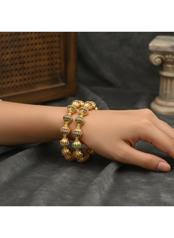 Pretty Precious American Diamond Bangles for Women & Girls | Gold & Rhodium Plated Designer Bangles | Elegant Party, Wedding & Festive Wear-Size (2.6)-Ruby Green - Image 1
