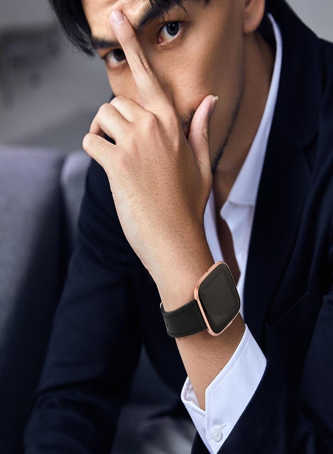 Meliya Leather Bands for Fitbit Versa 2 Bands/Versa/Versa Lite/Versa SE for Women Men, Classic Genuine Leather Replacement Strap for Women Men (Black) - Image 5
