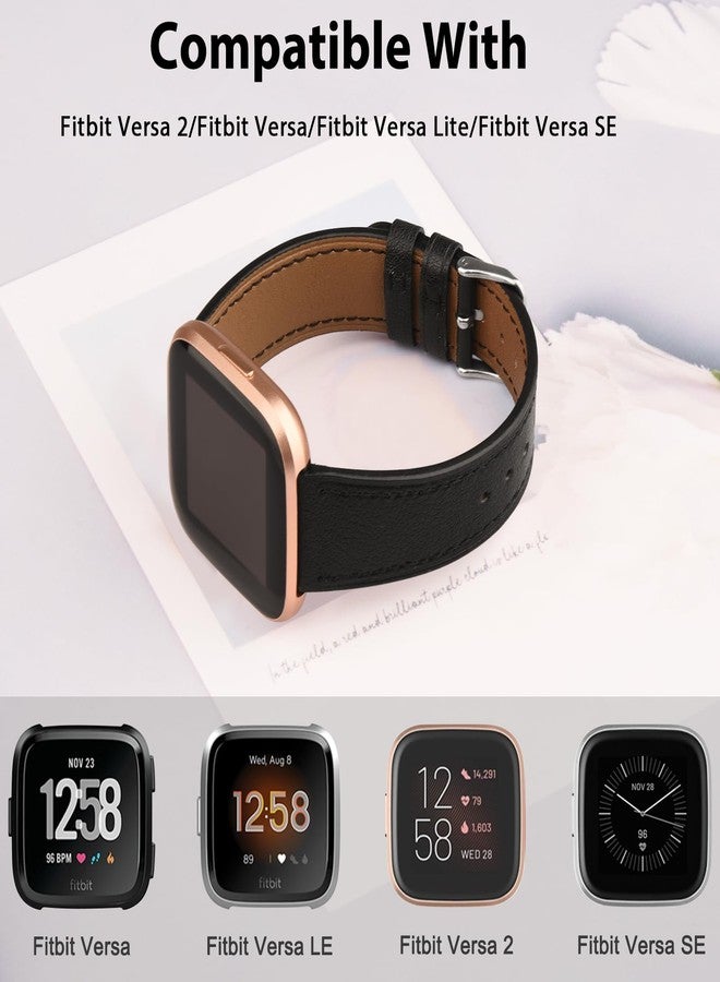 Meliya Leather Bands for Fitbit Versa 2 Bands/Versa/Versa Lite/Versa SE for Women Men, Classic Genuine Leather Replacement Strap for Women Men (Black) - Image 4