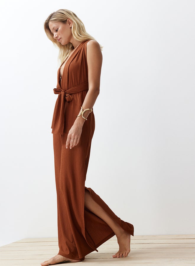 trendyol Brown Woven Tied Jumpsuit TBESS23TU00010 - Image 2